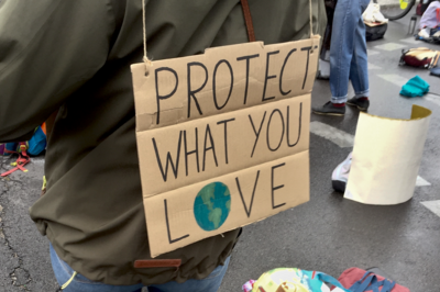 Schild bei einer Klimademonstration: ´Protect what you love.´