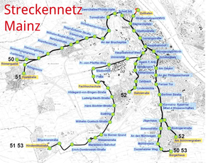 Mainzer Straßenbahn Streckennetz